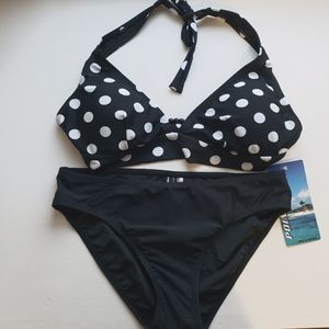 Point Zero Bikini Black Polka Dot - Size 10 NWT